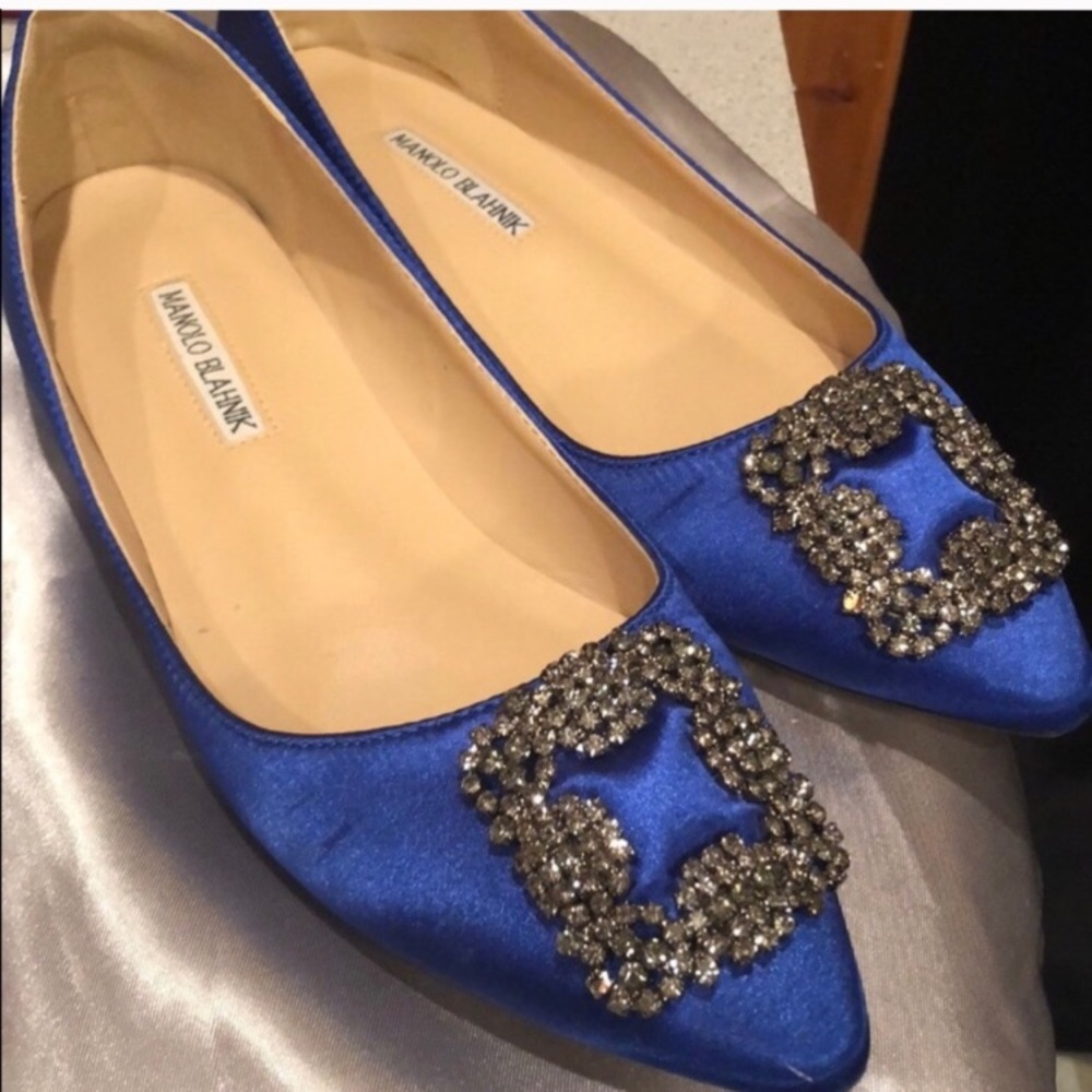 Manolo Blahnik Blue Flats with Silver Embellishments